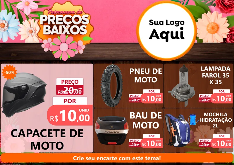 Modelo de Encarte para Encarte A4 Horizontal com o tema Primavera de Preços Baixos para Moto peças