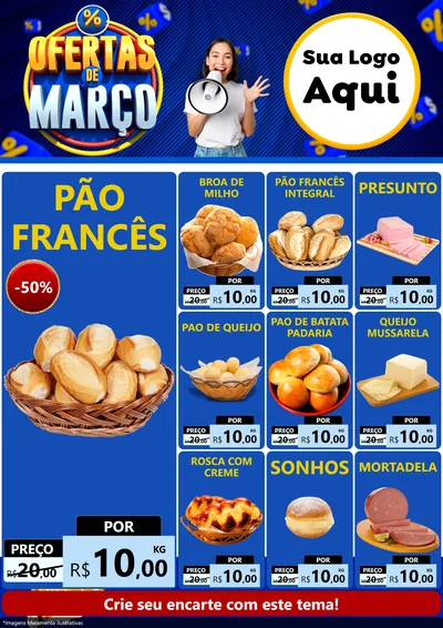 Modelo de Encarte para Encarte A4 Vertical com o tema Ofertas de Março para Padaria