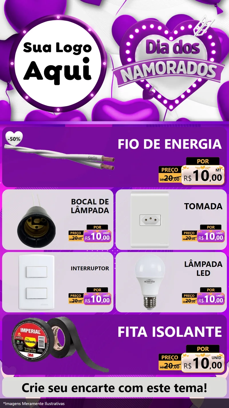 Modelo de TV para TV Vertical com o tema Dia dos Namorados para Materiais Elétricos