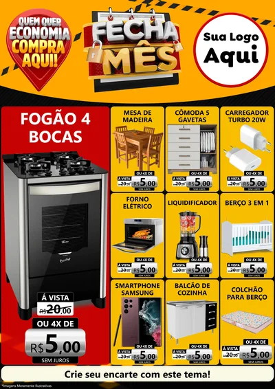 Modelo de Encarte para Encarte A4 Vertical com o tema Fecha Mês para Móveis e Eletro