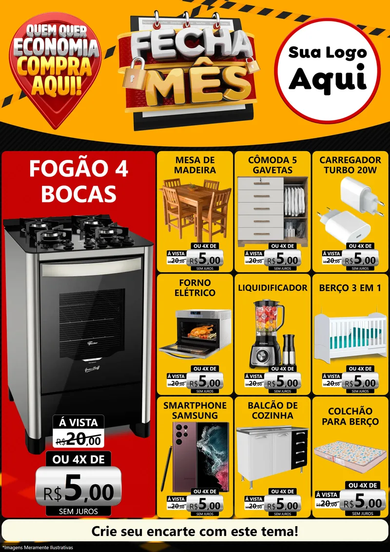 Modelo de Encarte para Encarte A4 Vertical com o tema Fecha Mês para Móveis e Eletro