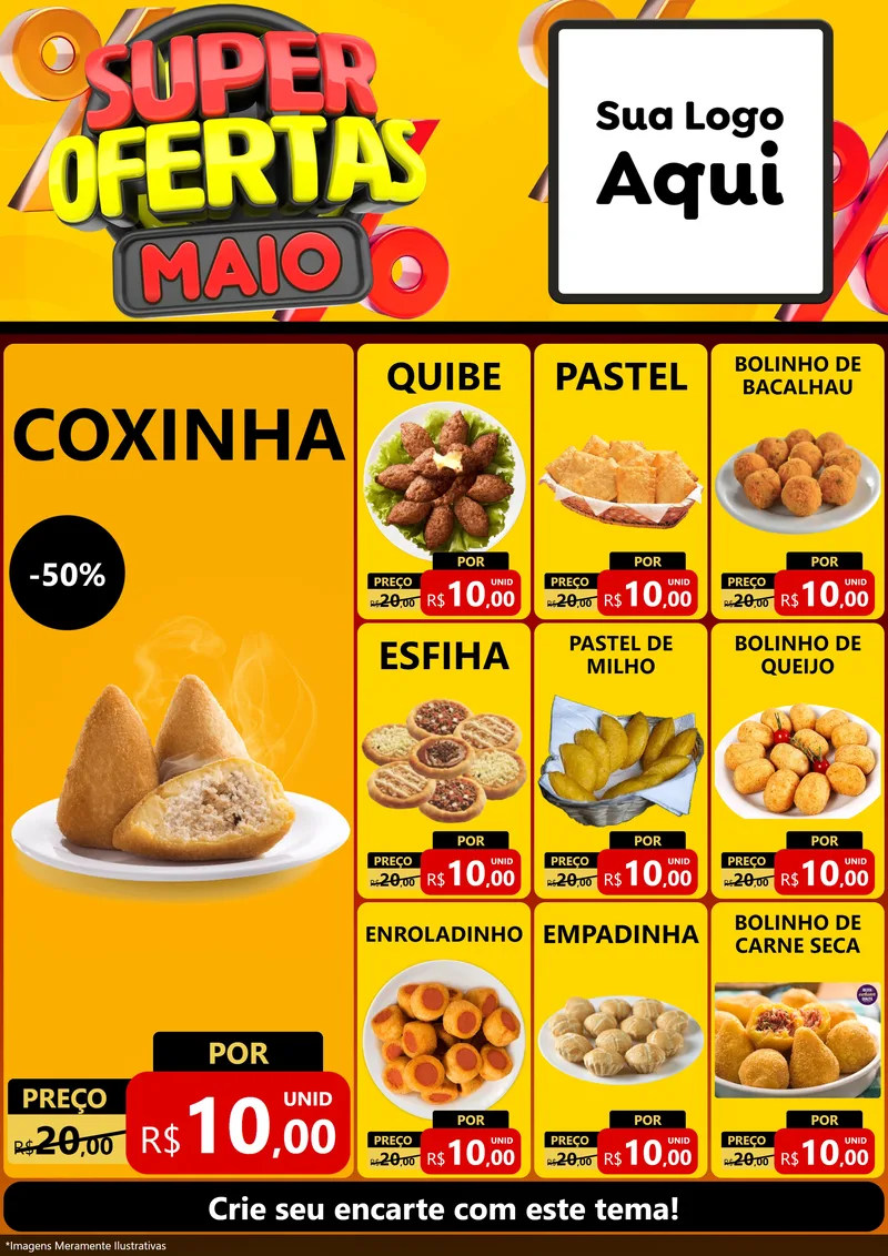 Modelo de Encarte para Encarte A4 Vertical com o tema Super Ofertas Maio para Salgadaria