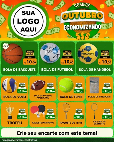 Modelo de Rede Social para Feed Instagram com o tema Comece Outubro Economizando para Artigos Esportivos