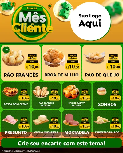 Modelo de Rede Social para Feed Instagram com o tema Especial Mês do Cliente para Padaria