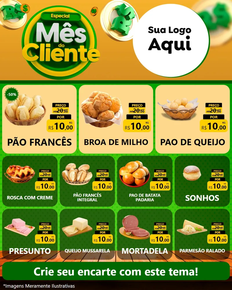 Modelo de Rede Social para Feed Instagram com o tema Especial Mês do Cliente para Padaria