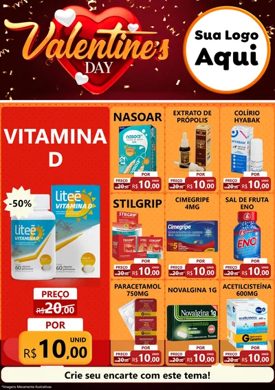 Modelo de Encarte para Encarte A4 Vertical com o tema Valentine's Day para Farmácia