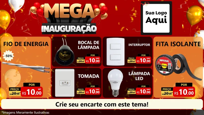 Modelo de TV para TV Horizontal com o tema Mega Inauguração para Materiais Elétricos