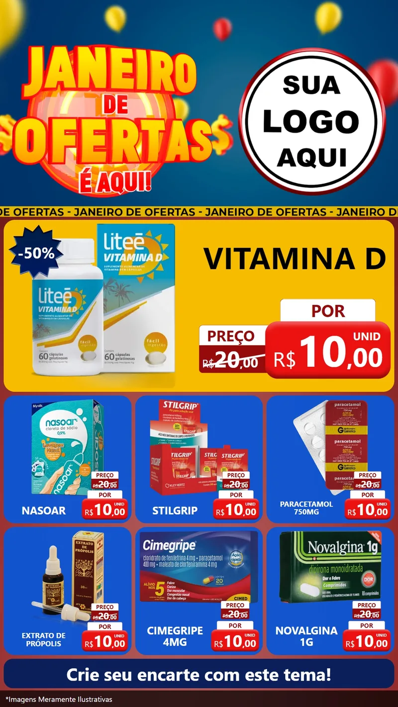 Modelo de Rede Social para Stories com o tema Janeiro de Ofertas É Aqui! para Farmácia