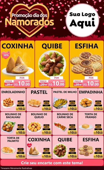 Modelo de Encarte para Encarte Grande com o tema Promoção Dia Dos Namorados para Salgadaria
