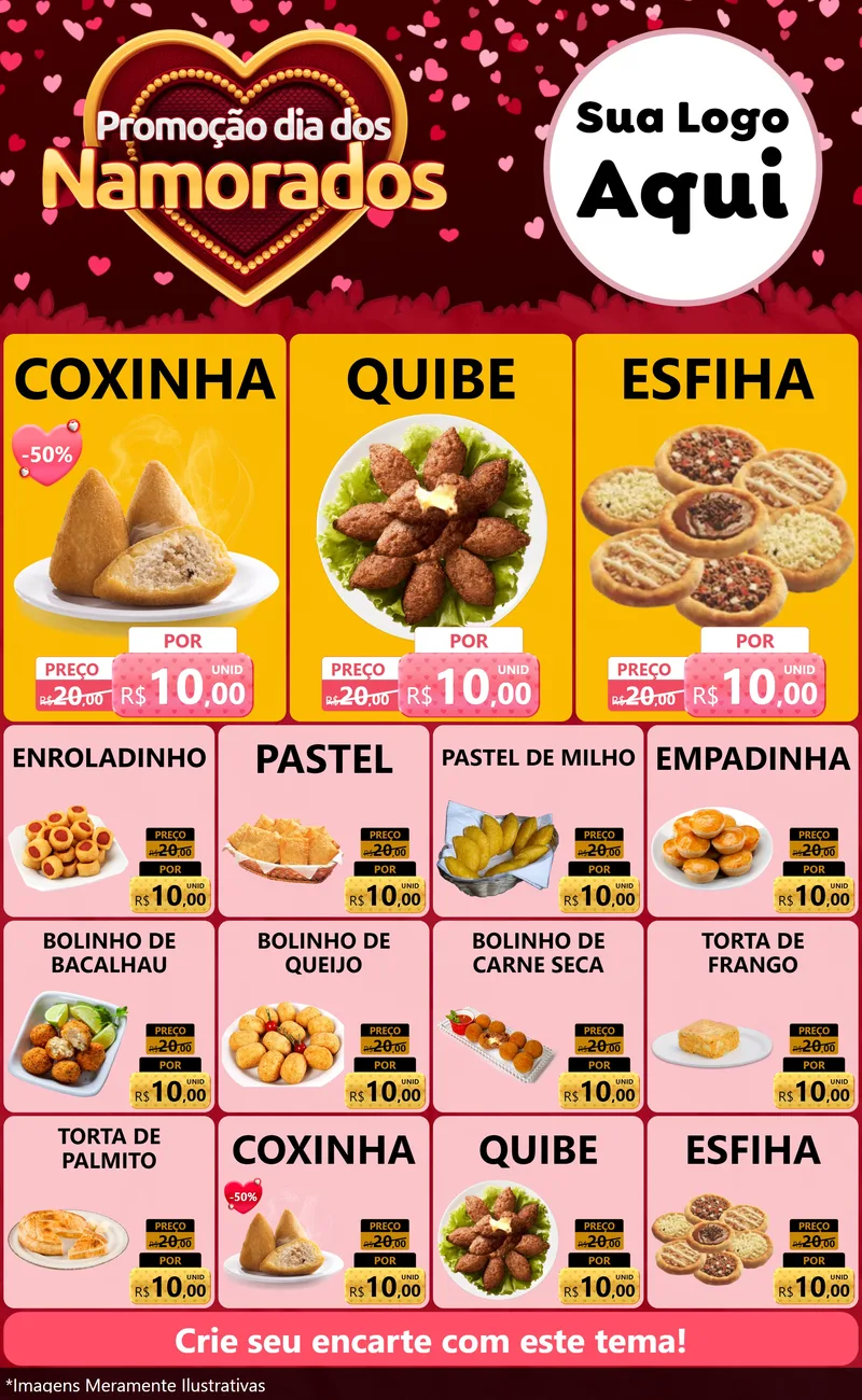 Modelo de Encarte para Encarte Grande com o tema Promoção Dia Dos Namorados para Salgadaria