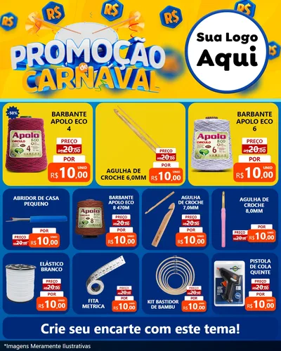 Modelo de Rede Social para Feed Instagram com o tema Promoção de Carnaval para Armarinho e Aviamentos