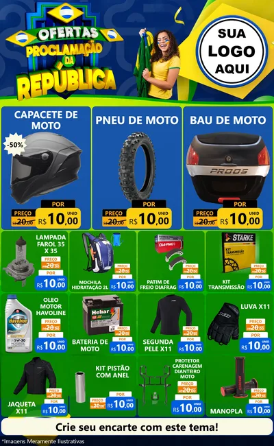 Modelo de Encarte para Encarte Grande com o tema Ofertas Proclamação da República para Moto peças
