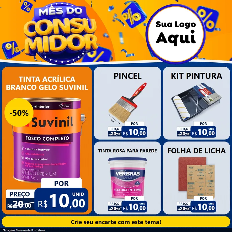 Modelo de Rede Social para Feed Facebook com o tema Mês do Consumidor para Tintas e Ferramentas