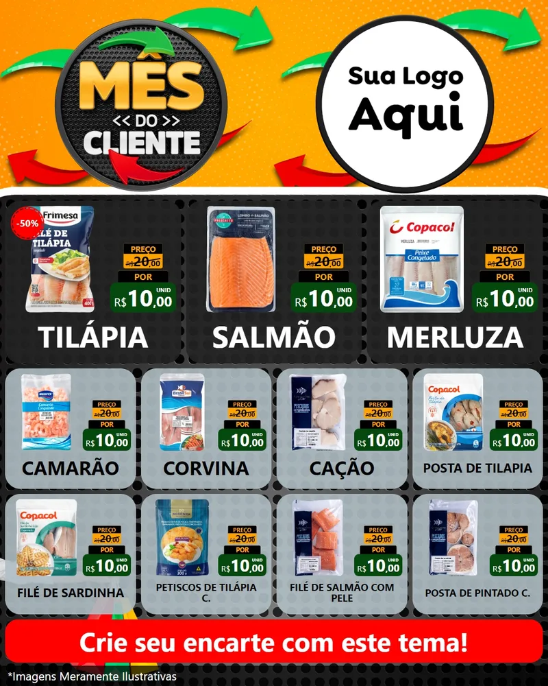 Modelo de Rede Social para Feed Instagram com o tema Mês do Cliente para Peixaria