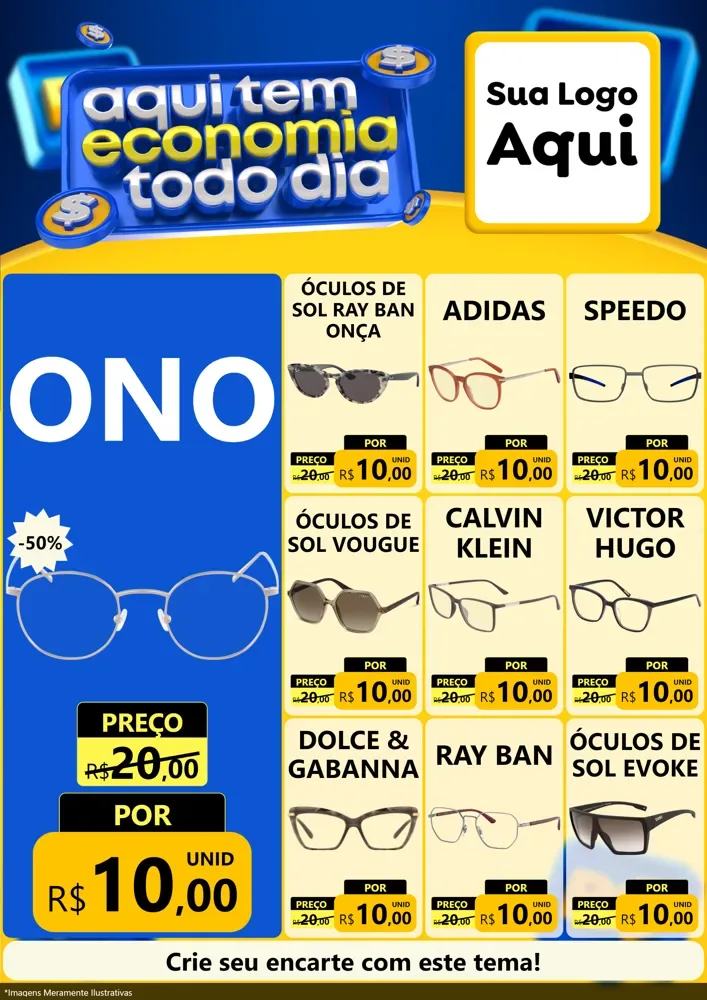 Modelo de Encarte para Encarte A4 Vertical com o tema Aqui Tem Economia Todo Dia para Óticas