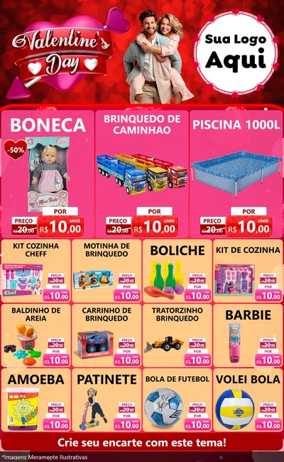 Modelo de Encarte para Encarte Grande com o tema Valentine's Day para Brinquedos