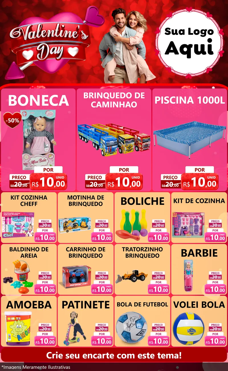 Modelo de Encarte para Encarte Grande com o tema Valentine's Day para Brinquedos