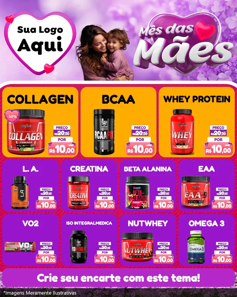 Modelo de Rede Social para Feed Instagram com o tema Mês das Mães para Suplementos alimentares