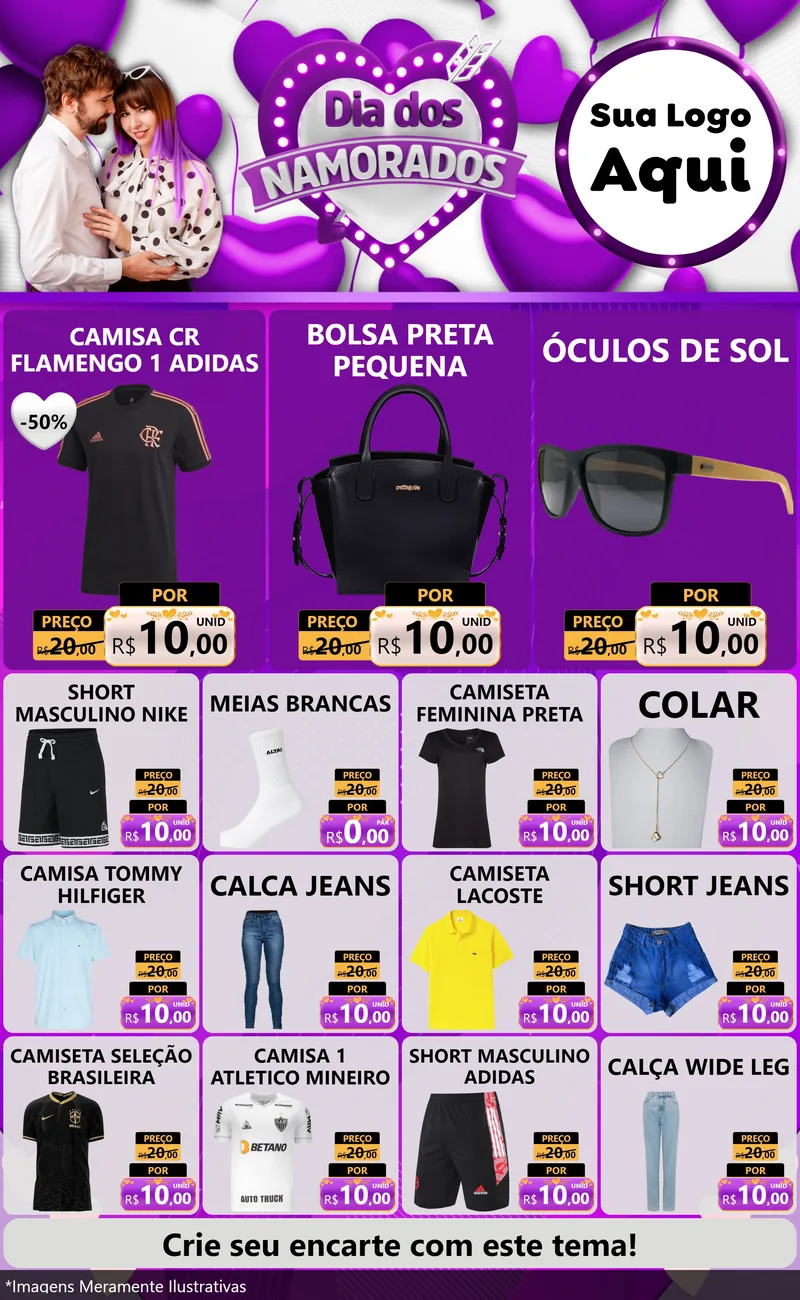 Modelo de Encarte para Encarte Grande com o tema Dia dos Namorados para Roupas e acessórios