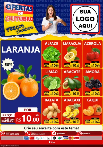 Modelo de Encarte para Encarte A4 Vertical com o tema Ofertas de Outubro - Preços Incríveis para Hortifrúti