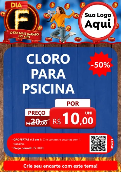 Modelo de Cartaz para Cartaz A4 Vertical com o tema Dia F - O Dia Mais Barato Do Mês para Produtos para Piscina