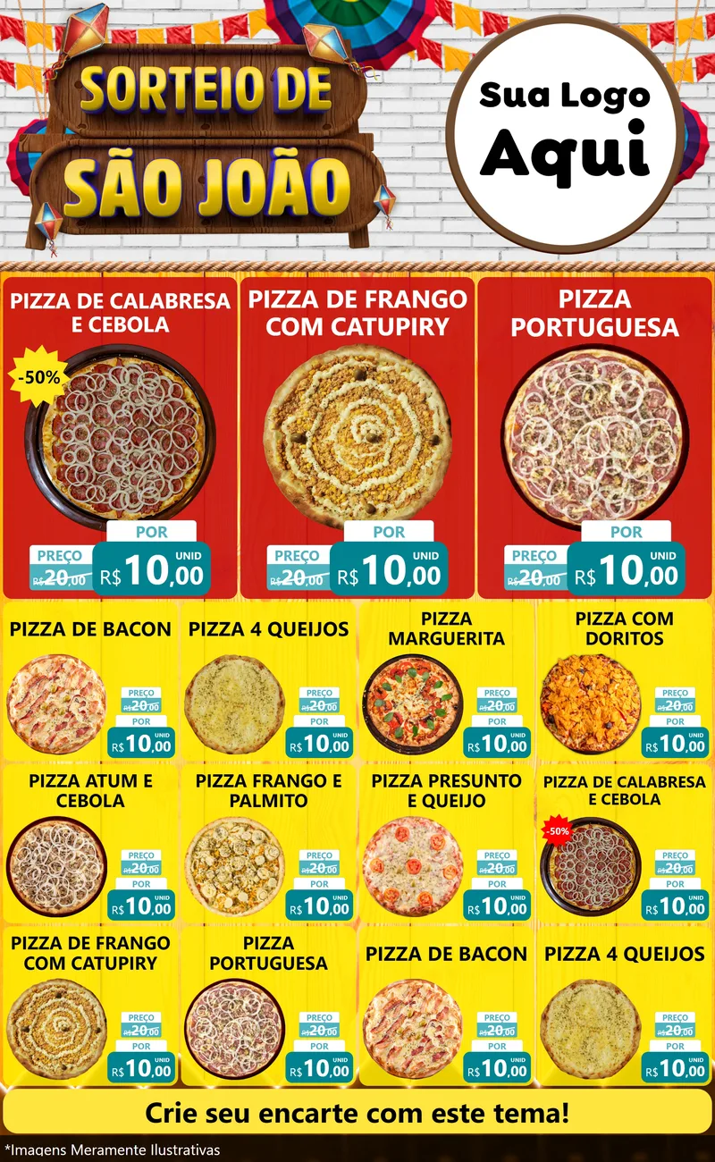 Modelo de Encarte para Encarte Grande com o tema Sorteio de São João para Pizzaria