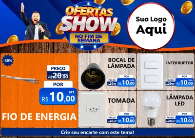Modelo de Encarte para Encarte A4 Horizontal com o tema Ofertas Show No Fim De Semana para Materiais Elétricos