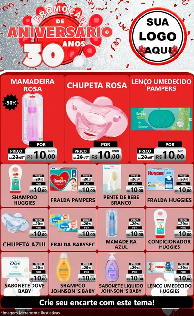 Modelo de Encarte para Encarte Grande com o tema Promoção de Aniversário - 30 Anos para Bebês