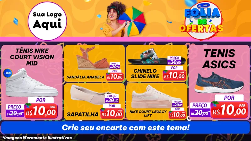Modelo de TV para TV Horizontal com o tema Folia de Ofertas para Calçados