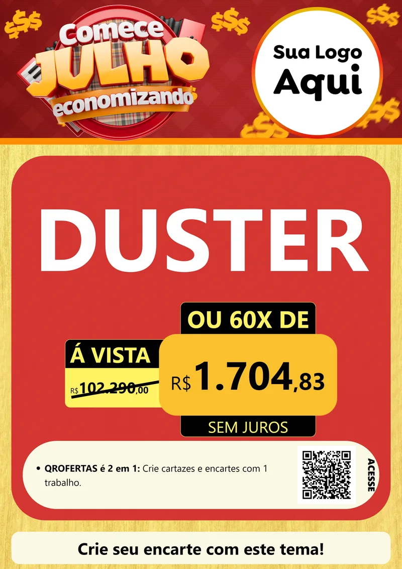 Modelo de Cartaz para Cartaz A4 Vertical com o tema Comece Julho Economizando para Concessionaria de Carros