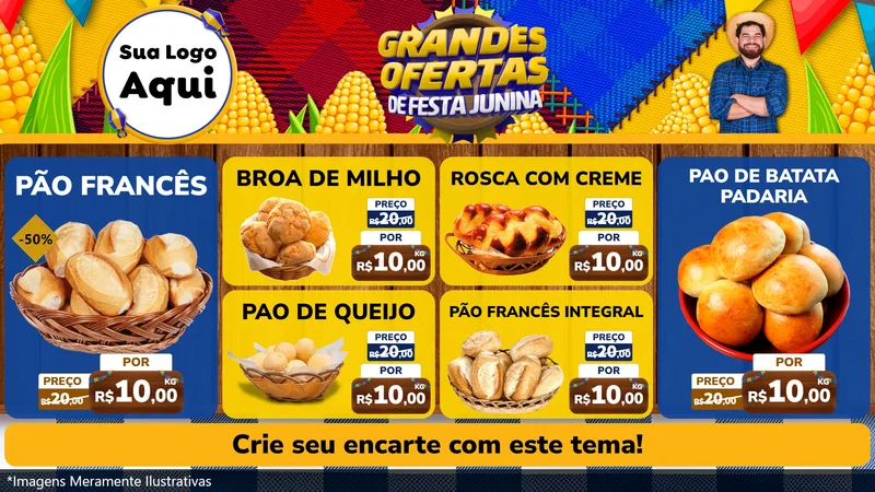 Modelo de TV para TV Horizontal com o tema Grandes Ofertas de Festa Junina para Padaria