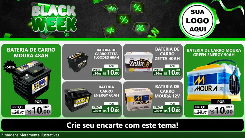 Modelo de TV para TV Horizontal com o tema Black Week para Baterias Elétricas