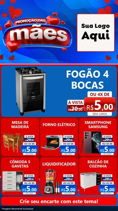 Modelo de Rede Social para Stories com o tema Promoção das Mães para Móveis e Eletro