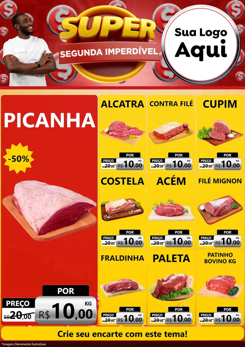 Modelo de Encarte para Encarte A4 Vertical com o tema Super Segunda Imperdível para Açougue
