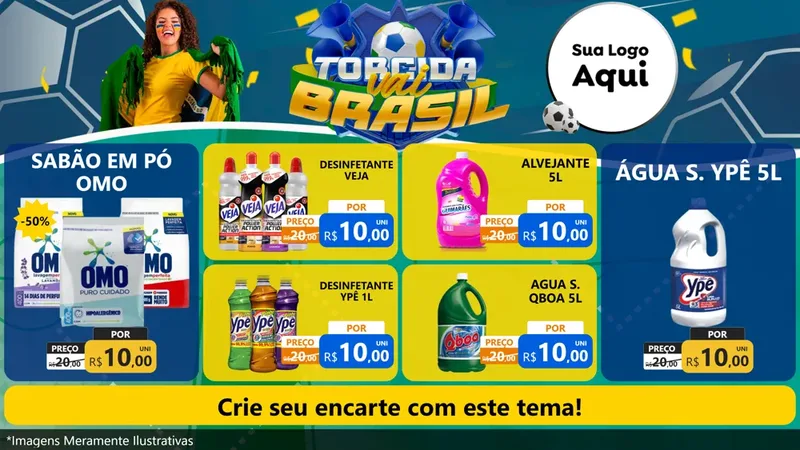 Modelo de TV para TV Horizontal com o tema Torcida Vai Brasil - Copa para Produtos de Limpeza