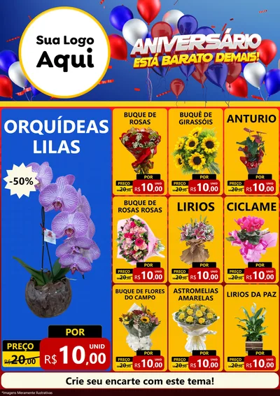 Modelo de Encarte para Encarte A4 Vertical com o tema Aniversário para Floricultura e jardim