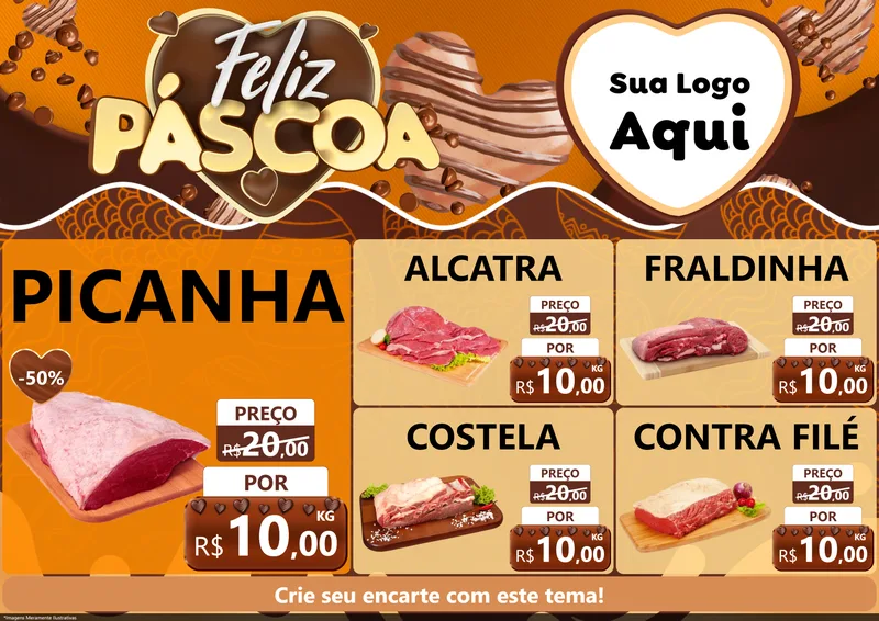 Modelo de Encarte para Encarte A4 Horizontal com o tema Feliz Páscoa para Açougue