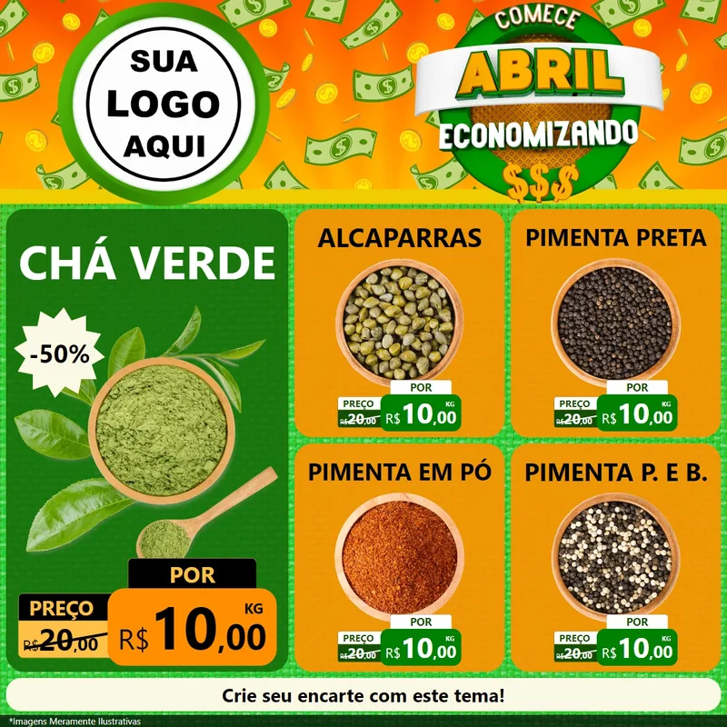 Modelo de Rede Social para Feed Facebook com o tema Comece Abril Economizando para Produtos Naturais