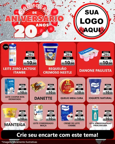 Modelo de Rede Social para Feed Instagram com o tema Promoção de Aniversário - 20 Anos para Frios e Laticínios