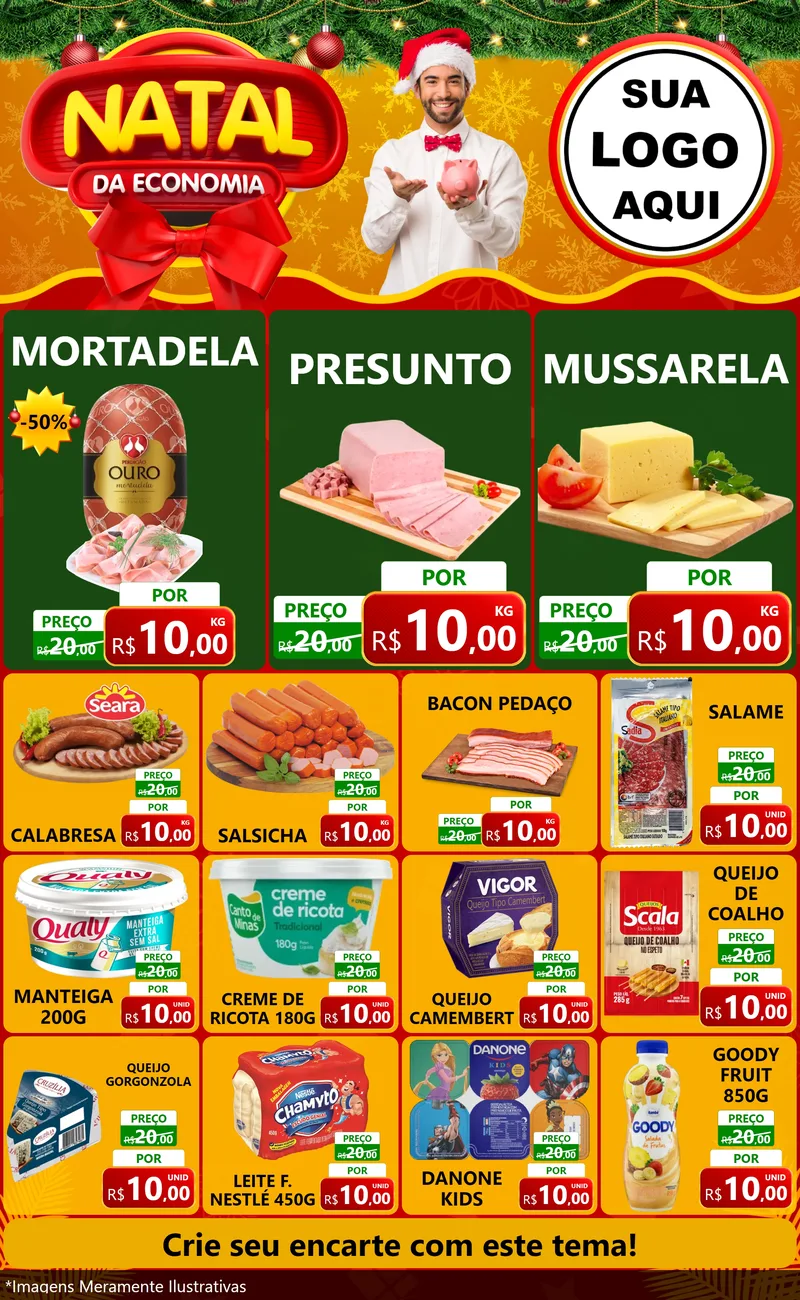 Modelo de Encarte para Encarte Grande com o tema Natal da Economia para Frios e Laticínios