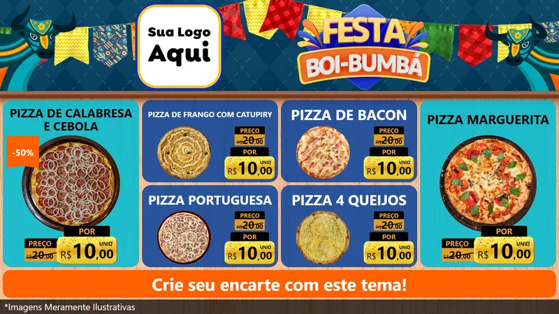 Modelo de TV para TV Horizontal com o tema Festa Boi Bumbá para Pizzaria