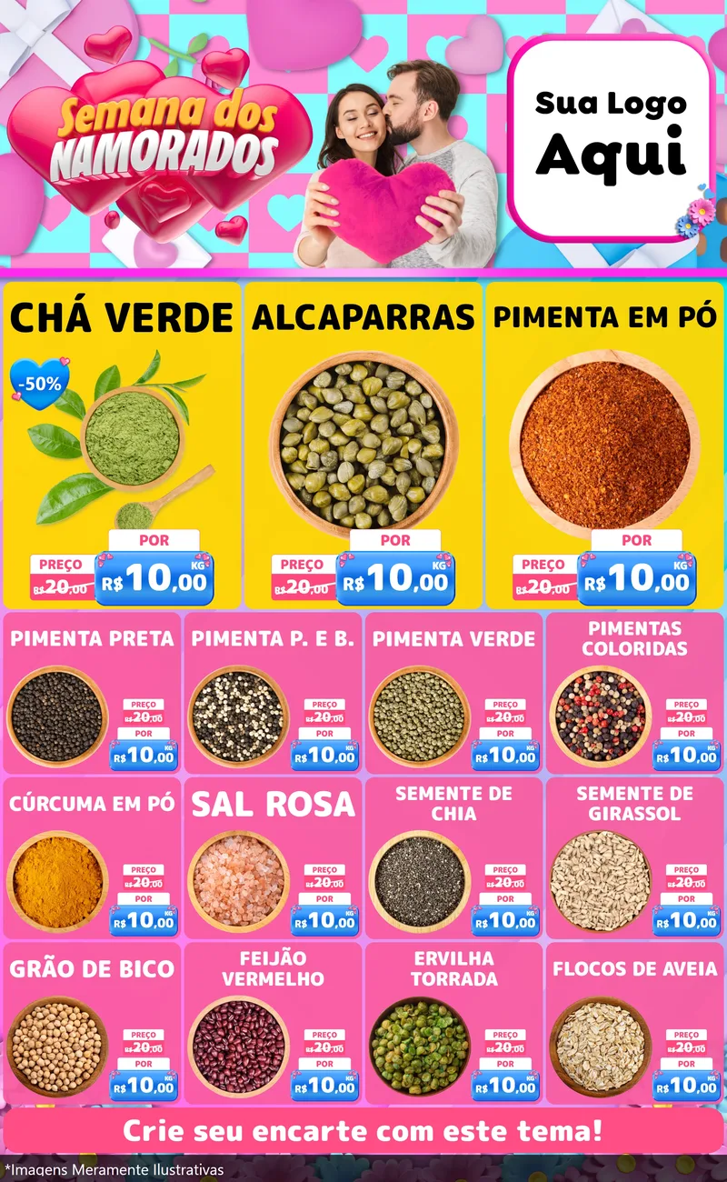 Modelo de Encarte para Encarte Grande com o tema Semana dos Namorados para Produtos Naturais