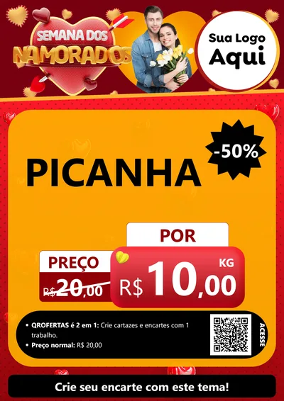 Modelo de Cartaz para Cartaz A4 Vertical com o tema Semana dos Namorados para Açougue
