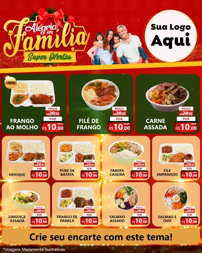 Modelo de Rede Social para Feed Instagram com o tema Alegria em Família Super Ofertas - Natal para Restaurante