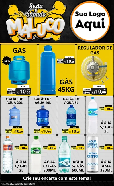 Modelo de Encarte para Encarte Grande com o tema Sexta e Sábado Maluco para Água e gás