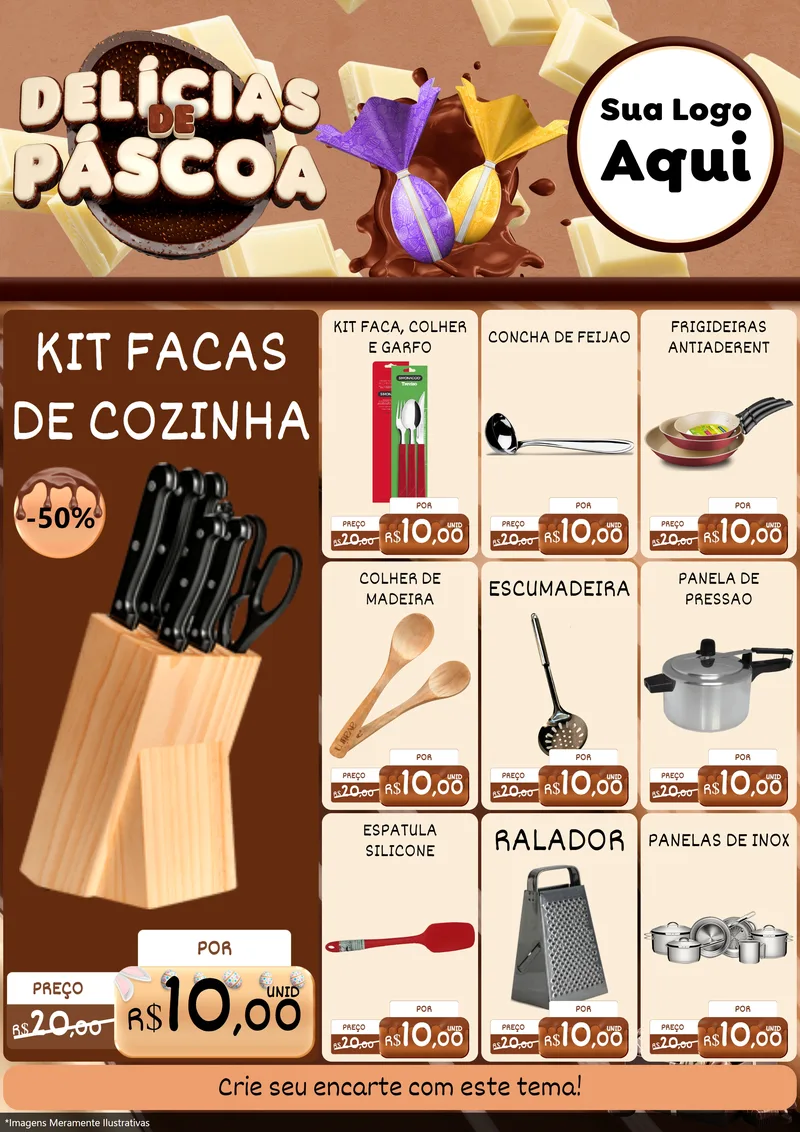 Modelo de Encarte para Encarte A4 Vertical com o tema Delícias de Páscoa para Utilidades Domésticas