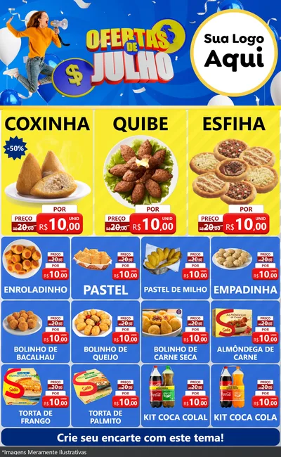 Modelo de Encarte para Encarte Grande com o tema Ofertas de Julho para Salgadaria