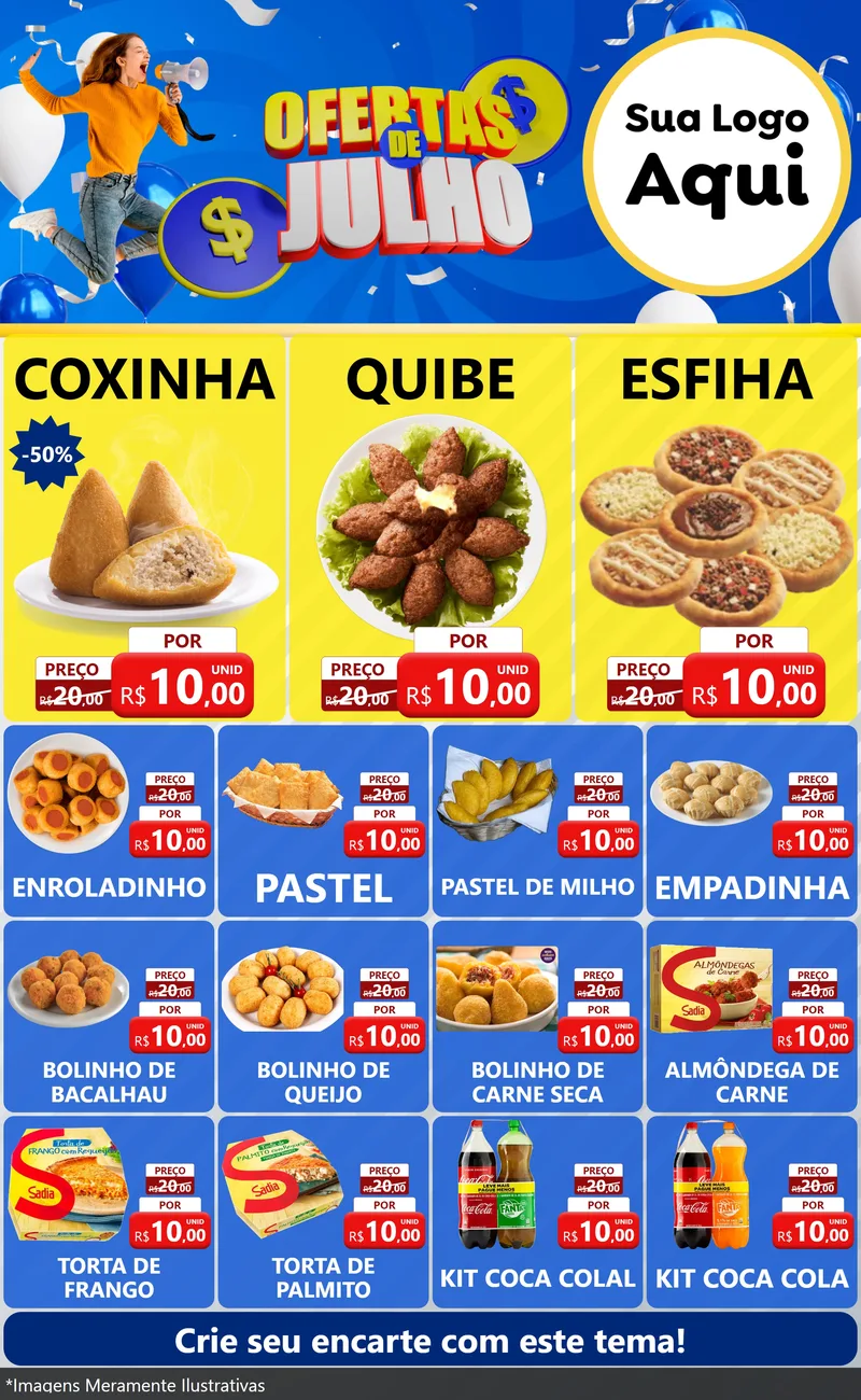 Modelo de Encarte para Encarte Grande com o tema Ofertas de Julho para Salgadaria