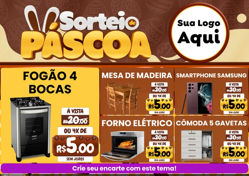 Modelo de Encarte para Encarte A4 Horizontal com o tema Sorteio de Páscoa para Móveis e Eletro