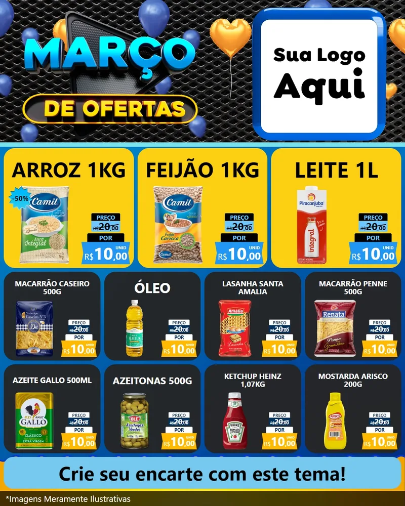 Modelo de Rede Social para Feed Instagram com o tema Março de Ofertas para Supermercado